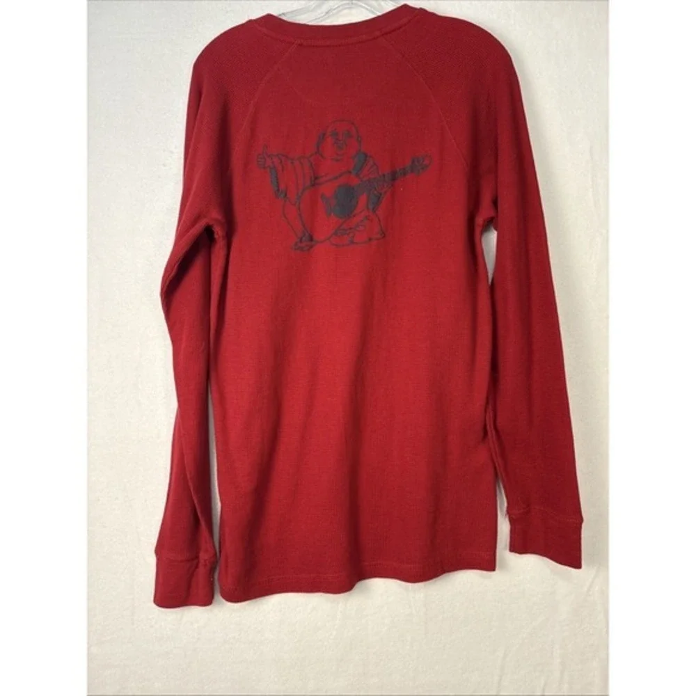 True Religion Men's Small Red Buddha Henley Long Sleeve Thermal Shirt Logo K1221